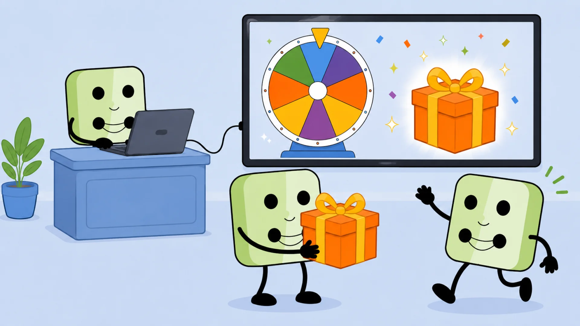 The winner of a prize draw receives their prize in front of the activity screen